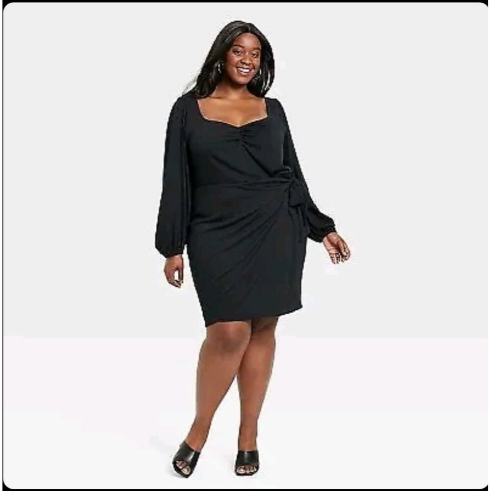 Ava & Viv womens plus size 4X ballon long‎ sleeve wrap dress Drawstring Black